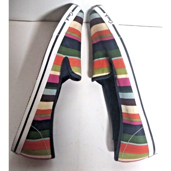 Coach Abbe shoes loafers slip-on multicolor Striped Canvas Women's 8B flats - Picture 3 of 10